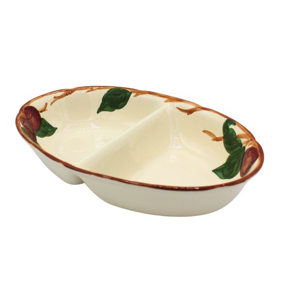 Vintage Franciscan Apple Divided Oval Serving Dish 10” Hand Painted Stoneware - Picture 6 of 7